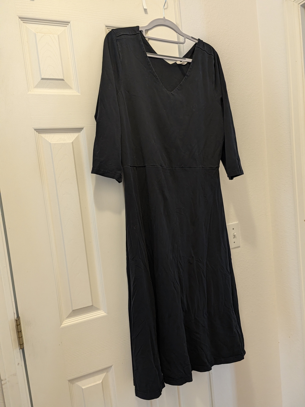 Pact Black Long-Sleeve V-Neck Midi Fit And Flare Dress